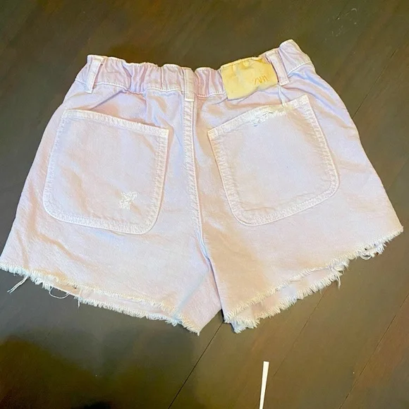 Zara Pink Distressed lilac Denim Jean Shorts - Picture 7 of 7